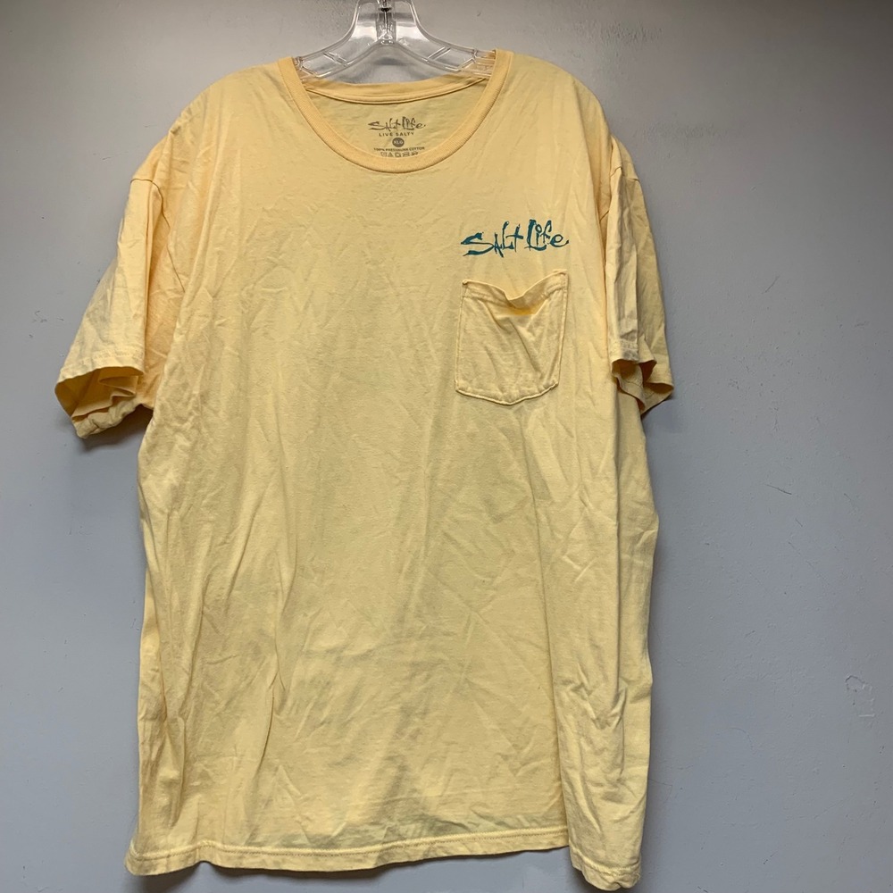 Salt Life Pocket T-Shirt Mens XL Yellow Excellent Short Sleeve Cotton Graphic